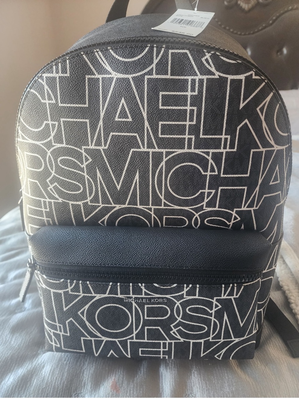 Michael Kors Black and White Logo Backpack for Men